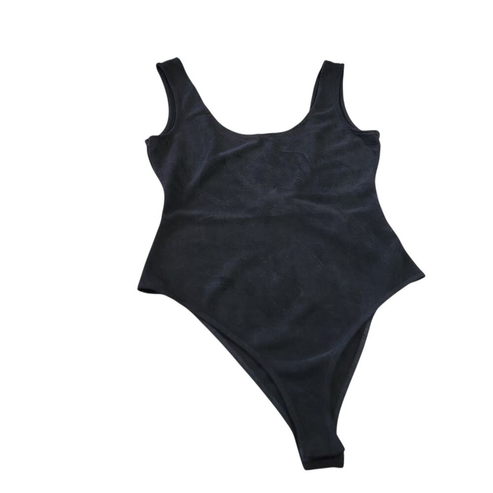 Honey Punch Black Suede bodysuit size Small Low back